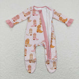 LR0852--long sleeve western boots pink zip sleeper
