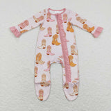 LR0852--long sleeve western boots pink zip sleeper
