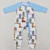 LR0853--long sleeve western boots blue zip sleeper