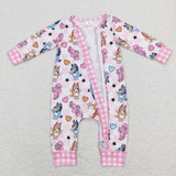 LR0870--western heart Valentine's Day dog pink romper