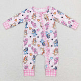 LR0870--western heart Valentine's Day dog pink romper
