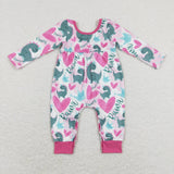 LR0877-- heart dinosuar pink long sleeve western romper