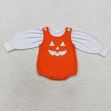 LR1702 Halloween embroidery  orange plaid top+ romper outfits