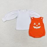 LR1702 Halloween embroidery  orange plaid top+ romper outfits