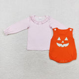 LR1703 Halloween embroidery  orange plaid top+ romper outfits