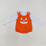 LR1704 Halloween embroidery  orange plaid top+ romper outfits