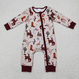western cowboy brown zip romper