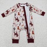 western cowboy brown zip romper