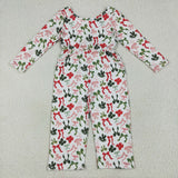 LR2192 baby girls long sleeve Christmas green red bow Jumpsuit
