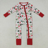 LR2203 baby girls long sleeve red green zipper romper