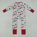 7.24 USA LR2203 baby girls long sleeve red green zipper romper