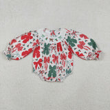 LR2217 baby girls Christmas red green bow romper smocked