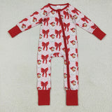 LR2223 baby girls Christmas Santa Claus red bow zipper romper
