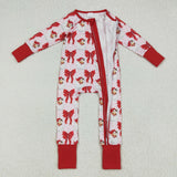 LR2223 baby girls Christmas Santa Claus red bow zipper romper