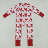 LR2223 baby girls Christmas Santa Claus red bow zipper romper