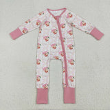 7.24 USA LR2224 baby girls Christmas Santa Claus pink zipper romper