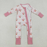 7.24 USA LR2224 baby girls Christmas Santa Claus pink zipper romper