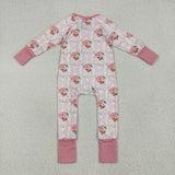 7.24 USA LR2224 baby girls Christmas Santa Claus pink zipper romper