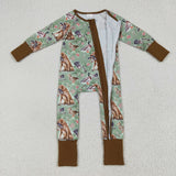 US LR2234 baby boys brown green hunting duck zipper romper