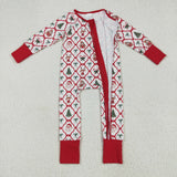 USA LR2248 baby girls Christmas bear zipper red romper