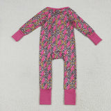 LR2250 baby girls leopard rose zipper romper