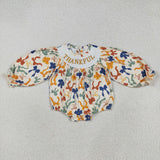 LR2257 baby girls Thankful colorful bow romper smocked