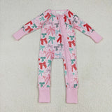 LR2266 baby girls red green bow long sleeve zipper pink romper