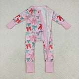 LR2266 baby girls red green bow long sleeve zipper pink romper