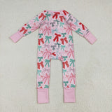 LR2266 baby girls red green bow long sleeve zipper pink romper