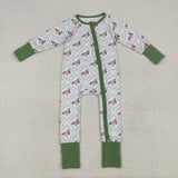 USA LR2269 baby boys green long sleeve zipper duck romper