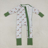 USA LR2269 baby boys green long sleeve zipper duck romper
