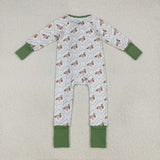 USA LR2269 baby boys green long sleeve zipper duck romper