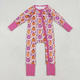 LR2270 baby girls rose purple pumpkin long sleeve zipper romper