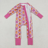 LR2270 baby girls rose purple pumpkin long sleeve zipper romper