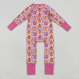 LR2270 baby girls rose purple pumpkin long sleeve zipper romper