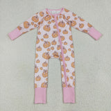LR2271 baby girls orange pumpkin long sleeve zipper pink romper