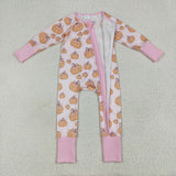 LR2271 baby girls orange pumpkin long sleeve zipper pink romper