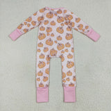 LR2271 baby girls orange pumpkin long sleeve zipper pink romper