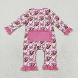 LR2361 baby girls rugby bow checkered floral zipper romper