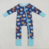 LR2364 baby boys pumpkin blue navy zipper romper