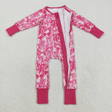 LR2365 baby girls pink rose bow zipper romper