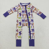 LR2403 baby girls purple orange green bow zipper romper