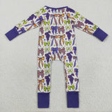 LR2403 baby girls purple orange green bow zipper romper