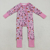 USA LR2405 baby girls Halloween ghost pumpkin zipper pink romper