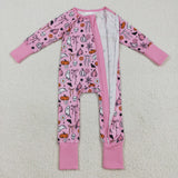 USA LR2405 baby girls Halloween ghost pumpkin zipper pink romper