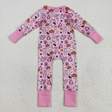 USA LR2405 baby girls Halloween ghost pumpkin zipper pink romper