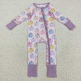 LR2442 baby girls long sleeve colorful pumpkin purple zipper romper