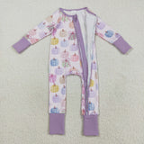 LR2442 baby girls long sleeve colorful pumpkin purple zipper romper