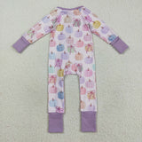 LR2442 baby girls long sleeve colorful pumpkin purple zipper romper