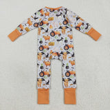 USA LR2444 baby boys Halloween cow pumpkin orange zipper romper